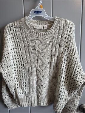 RD Style Open Stitch Cable Crew Sweater - Cream